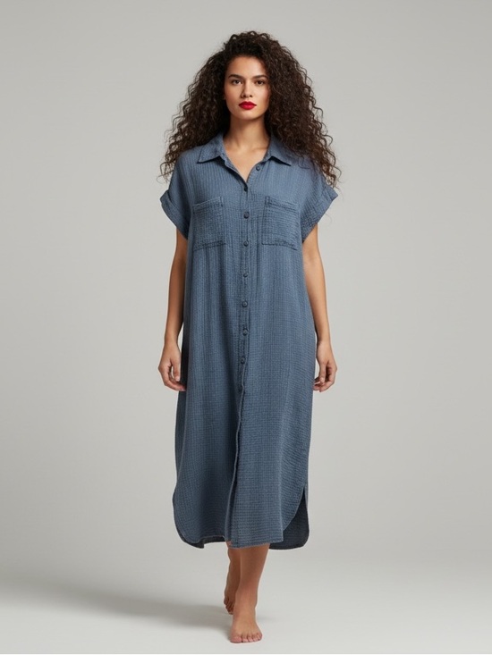 RD Style Dresses & Skirts - RD Style Cotton Gauze Midi Shirt Dress - Chambray Blue - Size XS